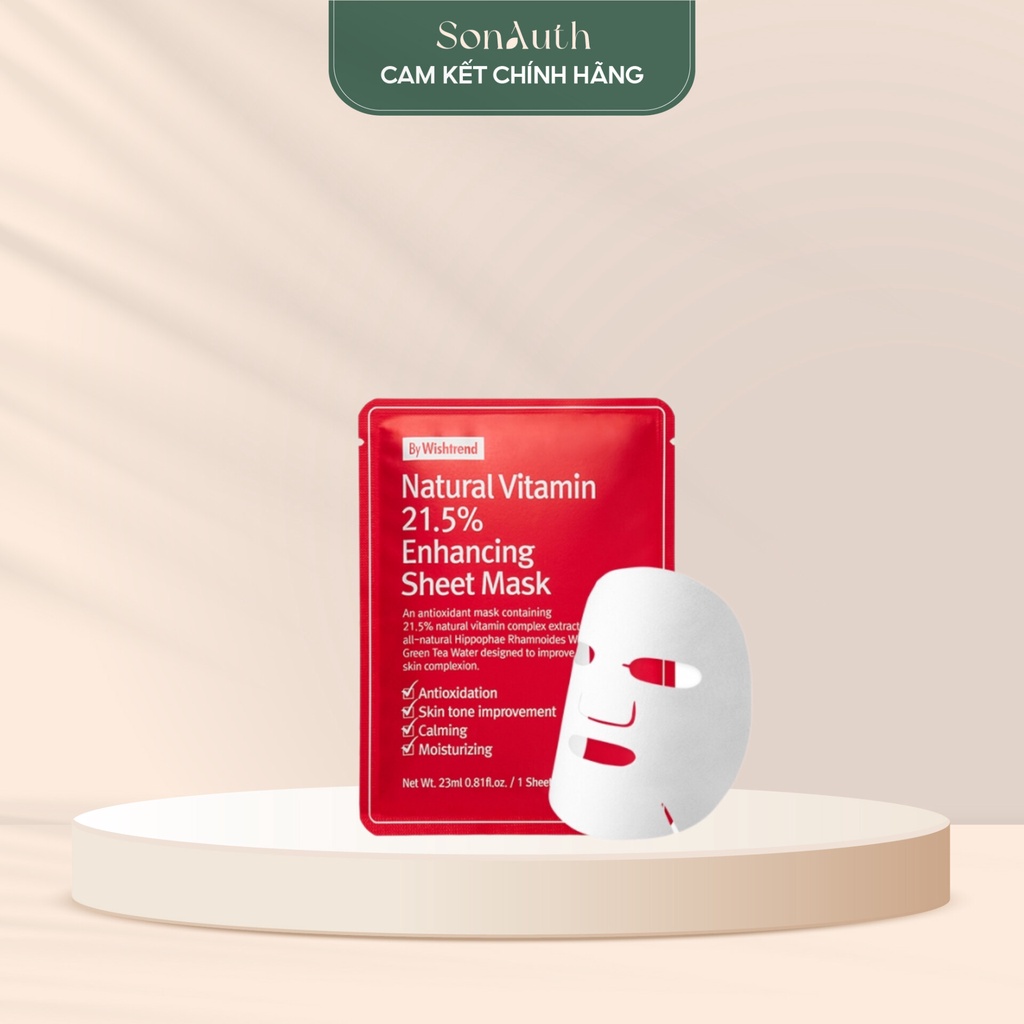 Mặt nạ giấy By Wishtrend Natural Vitamin 21.5% Enhancing Sheet Mask 23ml