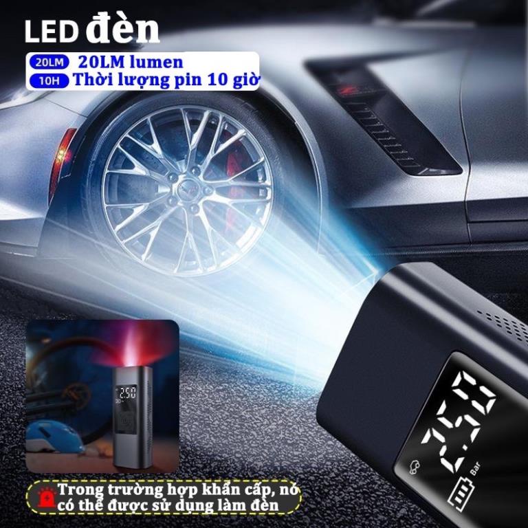 Bơm Lốp Ô Tô Mini Cầm Tay Không Dây Sạc Pin Có Đèn Led Chiếu Sáng