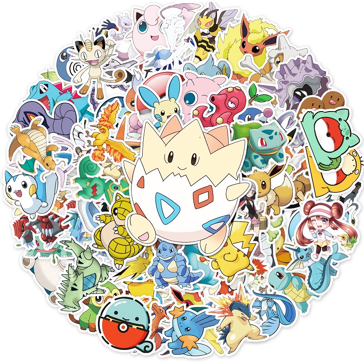 Bộ 100 Miếng Dán Trang Trí Xe Hơi / Nhà Cửa Hình Pokemon Pikachu Vui Nhộn Chống Thấm Nước DIY