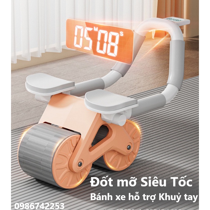 Con lăn tập bụng, Dụng cụ Plank kết hợp con lăn trợ lưc giảm mỡ bụng tại nhà, 2 bánh lăn có đệm tay có đồng hồ theo dõi