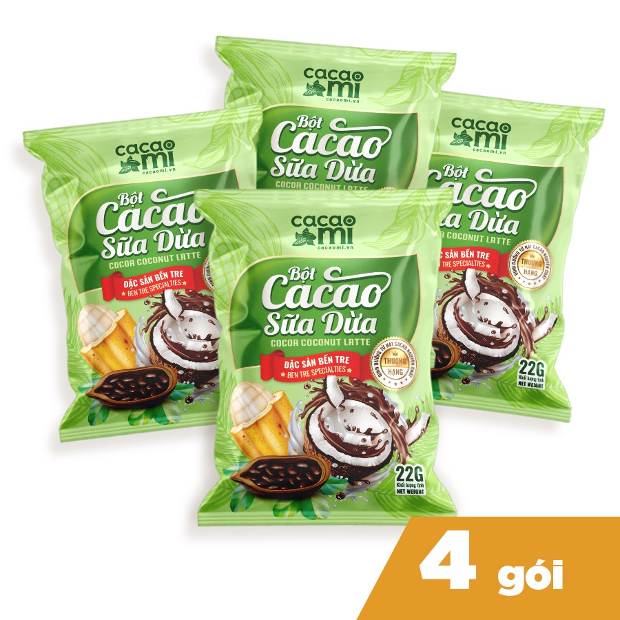 Bột cacao sữa dừa CacaoMi - Chuyên pha chế trà sữa, thức uống socola đậm đà ca cao thơm ngon vị dừa Bến Tre gói tiện lợi