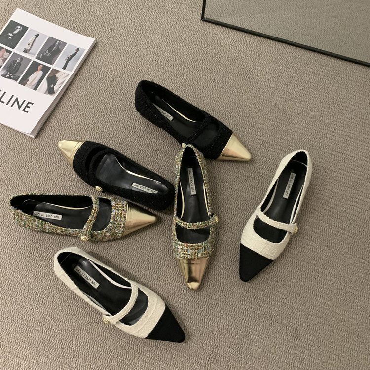 Giày Búp Bê Đế Bằng Mũi Nhọn Phong Cách Mary Jane Cho Nữ