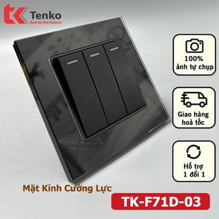 Công Tắc Đèn Ba Hạt Mặt Kính Cường Lực Chống Va Đập,Chống Xước - Công Tắc Điện Âm Tường Tenko TK-F71D-03 Màu ĐEN