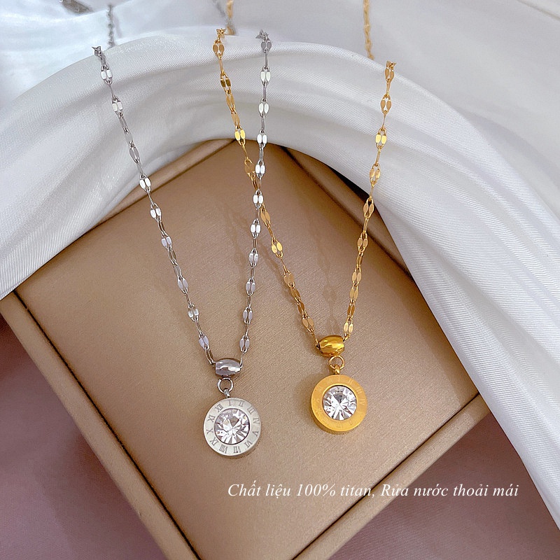 Dây chuyền titan nữ không gỉ mạ vàng 18k mặt khắc số la mã thời trang thanh lịch mẫu mới nhất