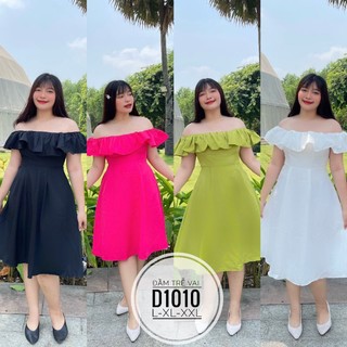 Đầm big size trễ vai siêu dể thương từ 60kg-90kg [Hình thật]