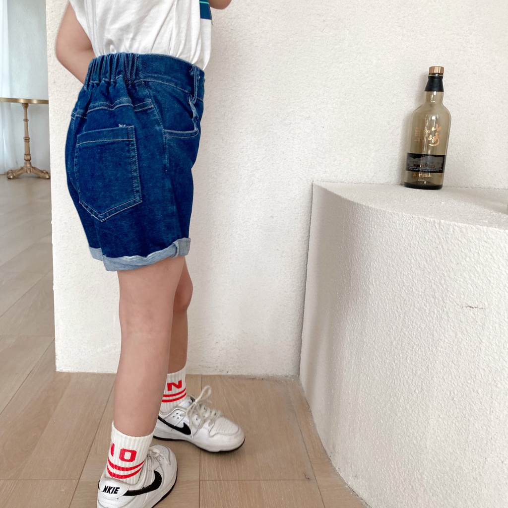 Quần Short Denim Lưng Thun Co Giãn Một Nút Thời Trang Mùa Hè Phong Cách Hàn Quốc Cho Nam Và Nữ