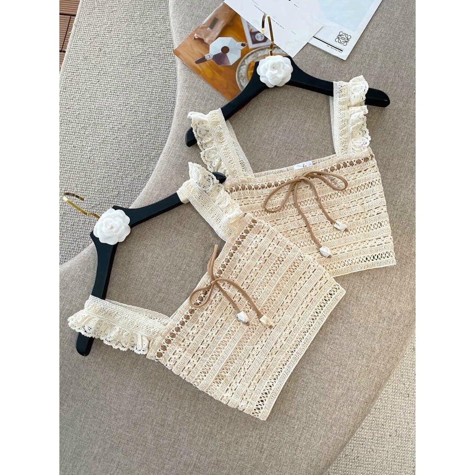 Áo Hai Dây 2s, Áo Đi Biển Ren Móc Hàng Quảng Châu