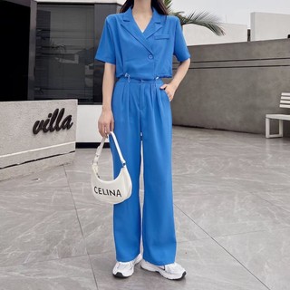 Set Áo Kiểu Vest Dáng Ngắn Phối Quần Phong Cách Hàn Quốc
