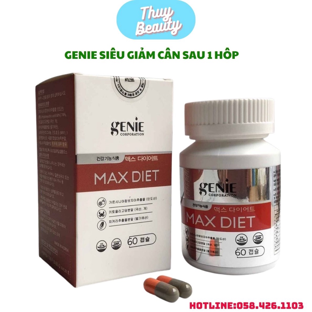 Viên Uống Giảm Cân Max Diet Genie Hàn Quốc - Hộp 60v Giảm Cân An Toàn Và Cực Kì Hiệu Quả