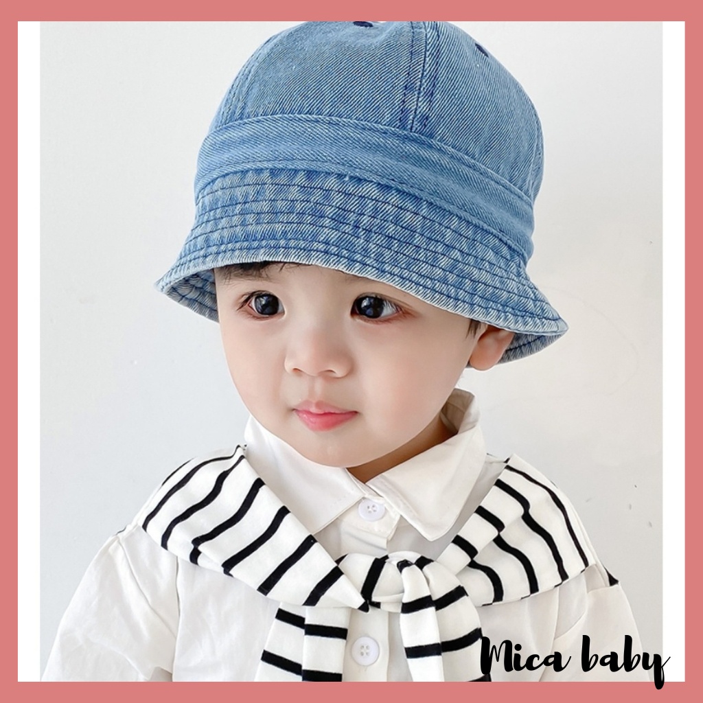 Mũ bucket trẻ em chất vải bò xanh kiểu dáng Hàn Quốc đáng yêu cho bé MH223 Mica baby