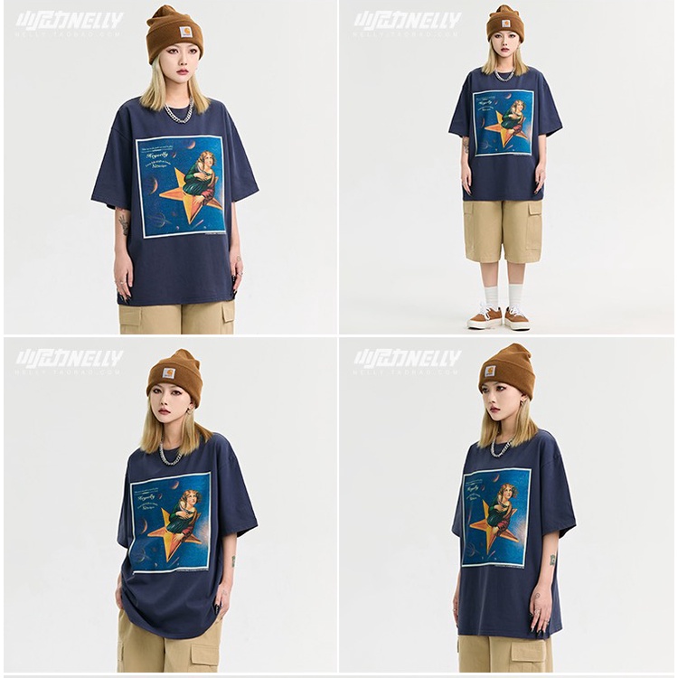 Áo phông HEYNELLY tay lỡ in hình họa tiết form rộng phù hợp cho nam và nữ