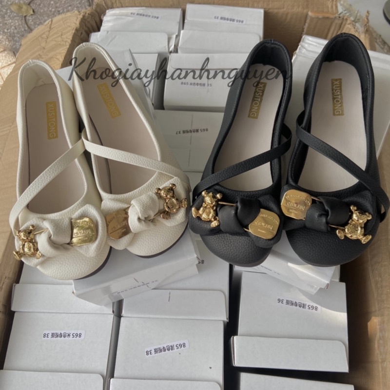 Giày bệt búp bê nơ gấu da mềm đế dẻo hàng QC