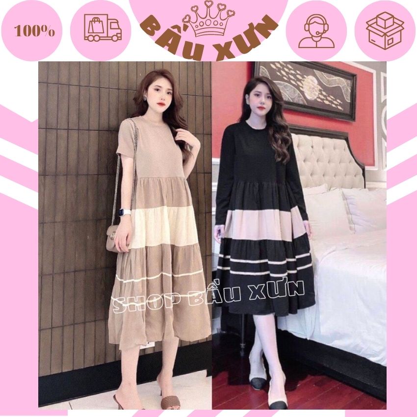 ĐẦM BẦU COTTON DÁNG XUÔNG THIẾT KẾ SANG CHẢNH SIÊU ĐẸP- VÁY BẦU DÀI TAY XINH XẮN ĐIỆU ĐÀ CHO MẸ BẦU