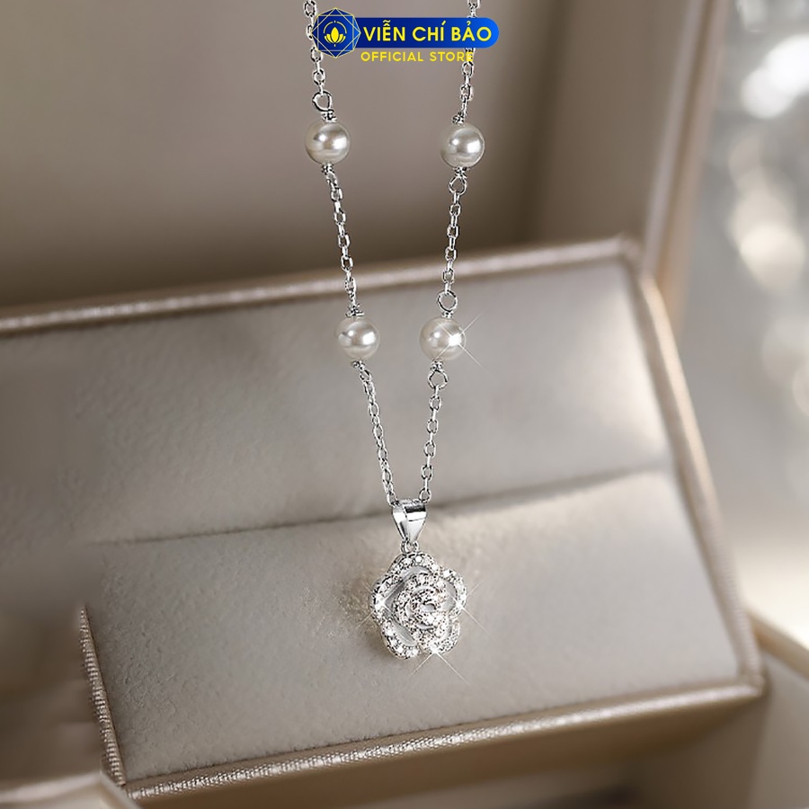 Dây chuyền bạc nữ trái châu hoa hồng - Bạc-vàng chất liệu bạc ý 925 thời trang phụ kiện trang sức Viễn Chí Bảo D000440