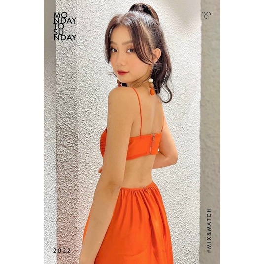 Đầm maxi hai dây cam khoéc eo 5 màu có mút ngực phong cách hàn quốc