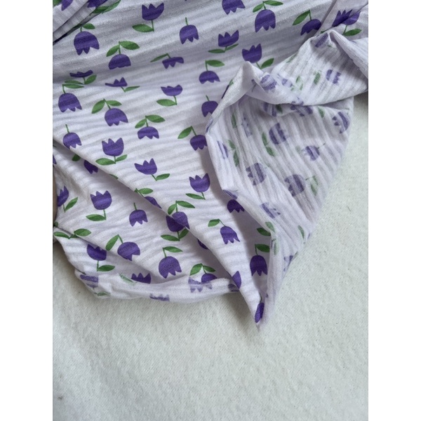 Vải cotton giấy Hàn hình hoa tulip nhí màu tím