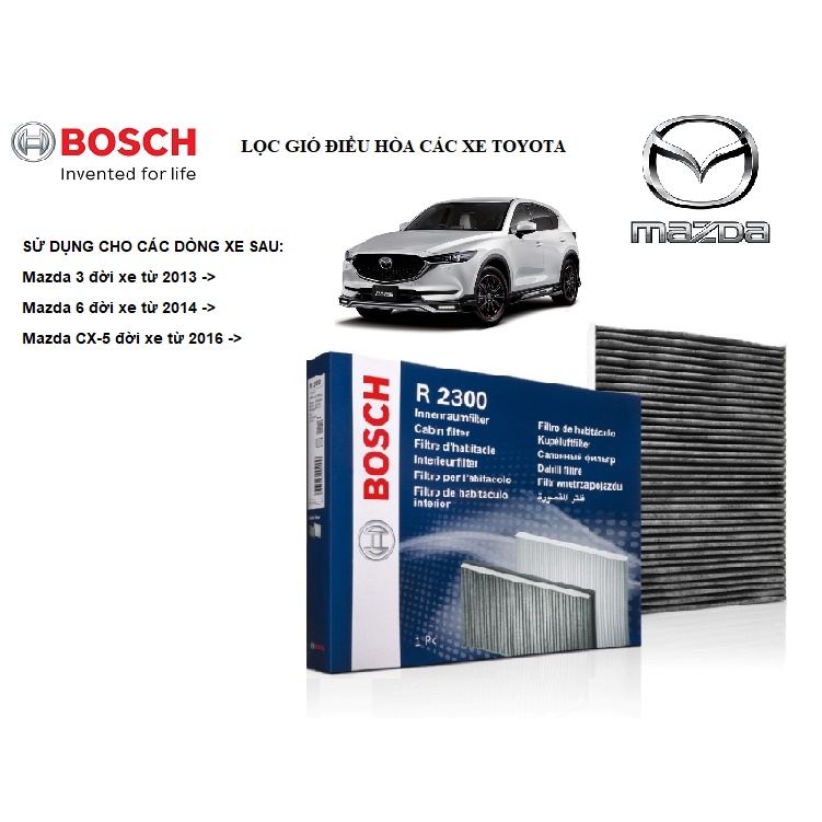 Lọc gió điều hòa xe Mazda 3, mazda 6, CX-5, CX5, loại than hoạt tính ngăn bụi mịn PM2.5 Bosch, phụ tùng ô tô