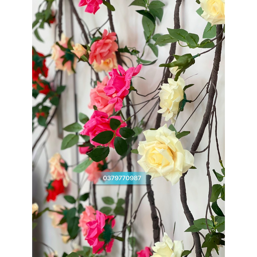 Dây leo hoa hồng cao cấp dài 1m7 dây leo giả trang trí ban công nội thất decor nhà hàng. | BigBuy360 - bigbuy360.vn