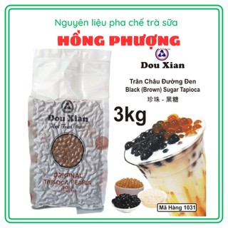 Túi 3kg trân châu đường đen Dou Xian Đậu Tiên dùng trong pha chế trà sữa, sữa tươi trân chân đường đen