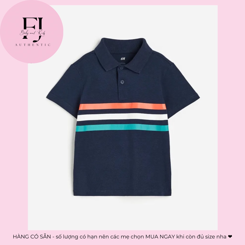 Áo polo bé trai chính hãng HM,áo polo xanh than kẻ ngang cho bé 2-8 tuổi Auth