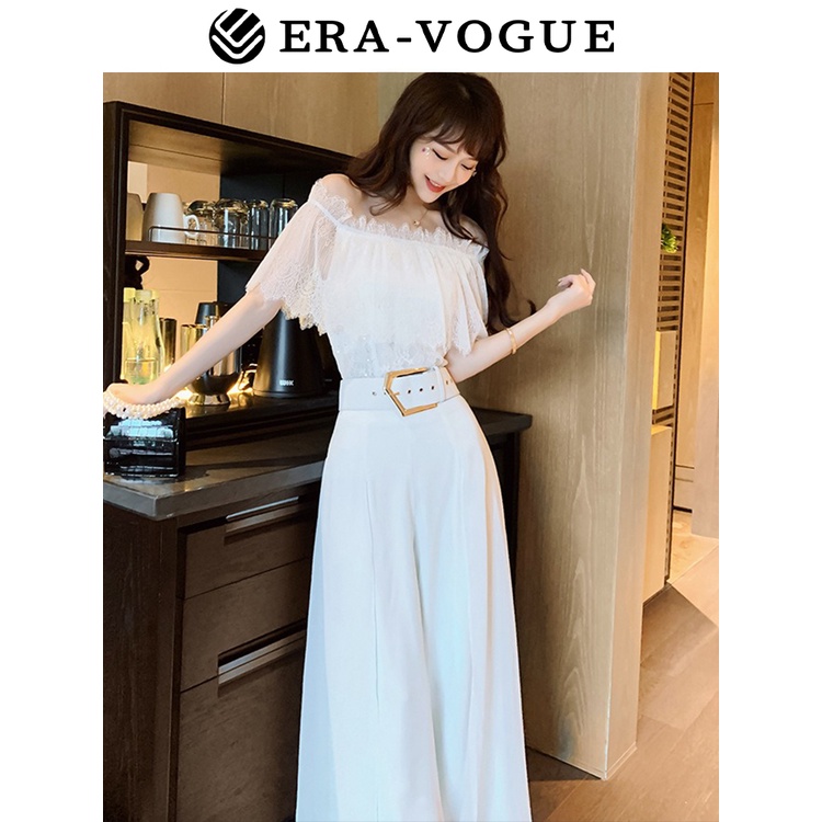 ZYHT Bộ Đồ Hai Mảnh Áo Sơ Mi Ren Một Vai Quần Ống Rộng Thời Trang Mùa Hè Mới Cho Nữ 4806