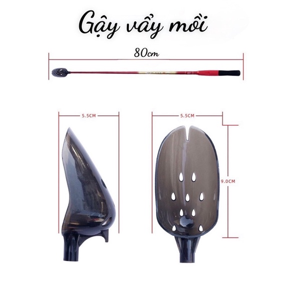 [Chất Lượng] Gậy Vẩy Mồi - Muôi Xả Mồi - Chất Liệu Carbon - Siêu Nhẹ,Cán Xốp Êm - Chống Trơn Trượt - Loại 80cm