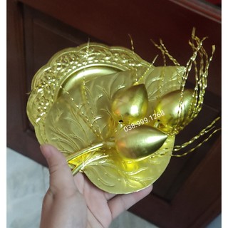 Quả cau lá trầu bằng đồng bộ 2 quả cau và lá trầu đĩa đồng đồ thờ cúng
