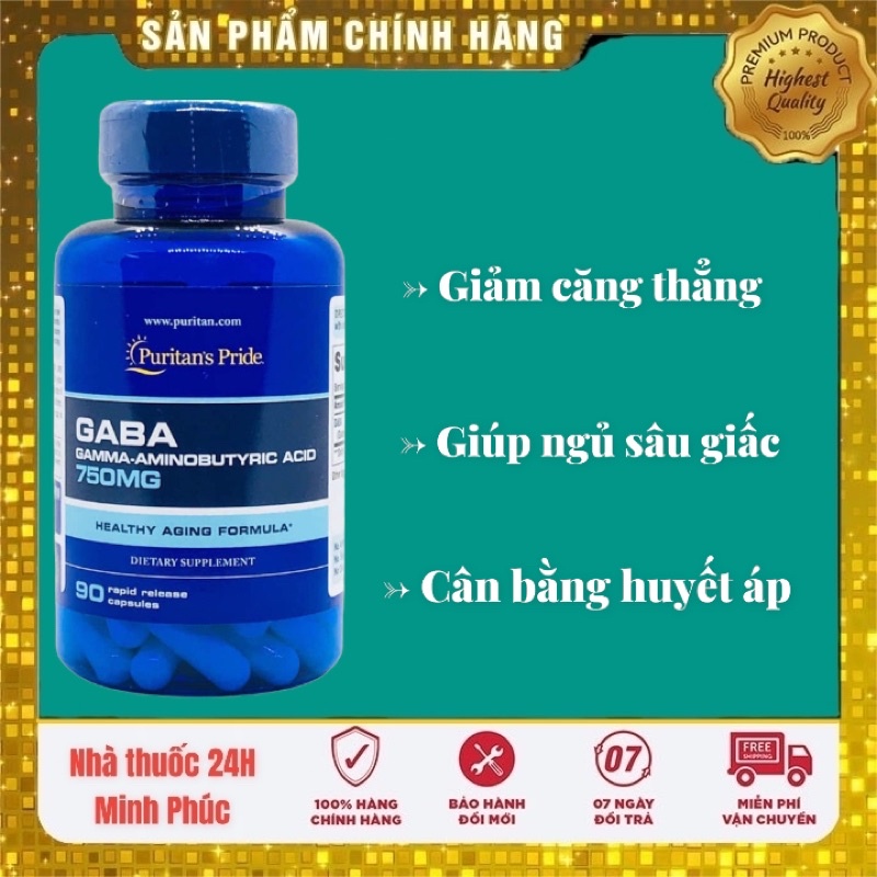 Viên uống bổ não, giảm stress Gaba Gamma-Aminobutyric 750mg Puritan's Pride 90 Viên Giảm lo lắng mất ngủ mệt mỏi