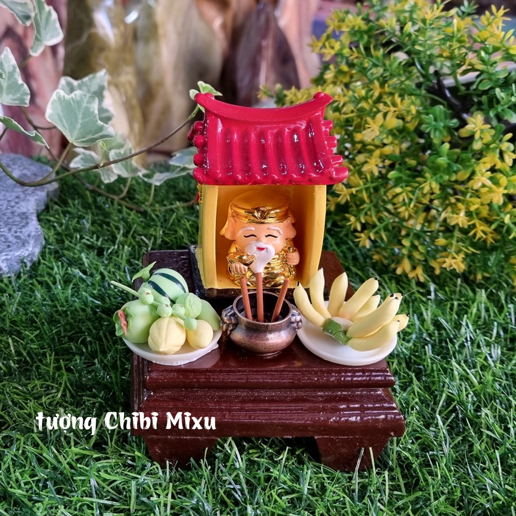 Combo 294K (gồm Miếu + Thần Tài + Ngũ Quả + Dĩa chuối + Lư hương + đế vuông 8cm) - tặng 10 nhang