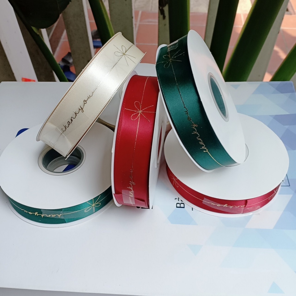 ❤️❤️Ruy Băng Màu In Chữ "Thank You" 2.5Cm Dài 47m Đóng Gói Quà Tặng