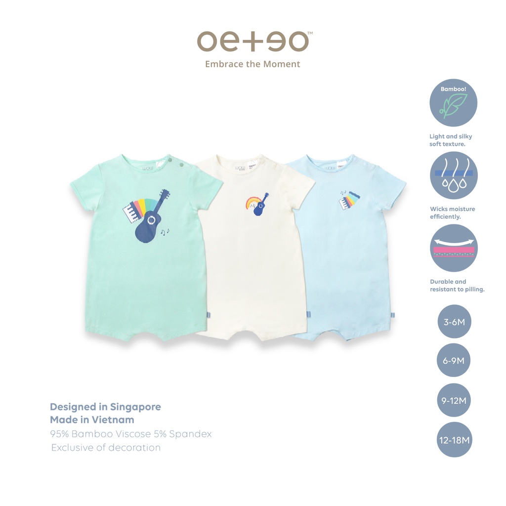 Set 3 bộ bodysuit OETEO bé trai bé gái 12 - 18 tháng vải 95% sợi tre - 5% spandex có nút bấm ở đáy - Whimsical 1226