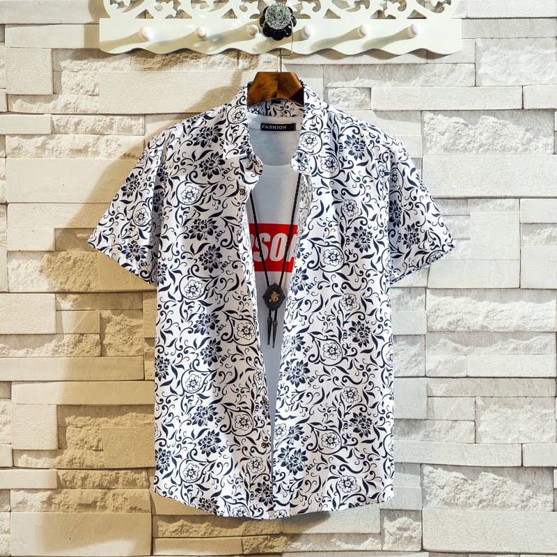 Chất lượng cao Áo sơ mi nam Nữ Họa Tiết Hoa  O S mi nam#Áo Thun Tay Ngắn Dáng Ôm Thời Trang Mùa Hè Phong Cách Hàn Quốc Có Size 39