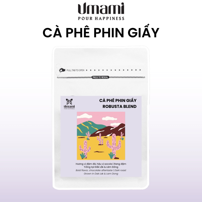 Cà phê phin giấy rang mộc tiện lợi, túi gồm 10 phin 20g - Robusta Blend nguyên chất đậm đà, hậu vị socola - UMAMI Coffee