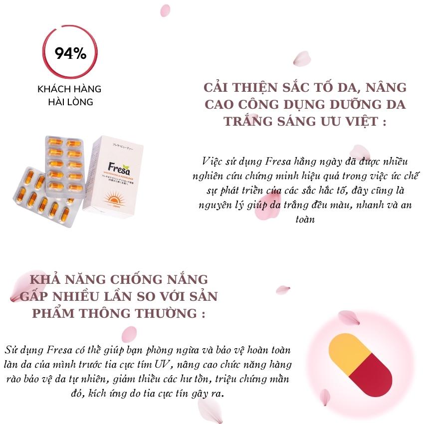 Viên uống trắng da và chống nắng nội sinh FRESA  WHITENING & SUNBLOCK  hộp 90 viên Nhật bản mẫu mới 2023