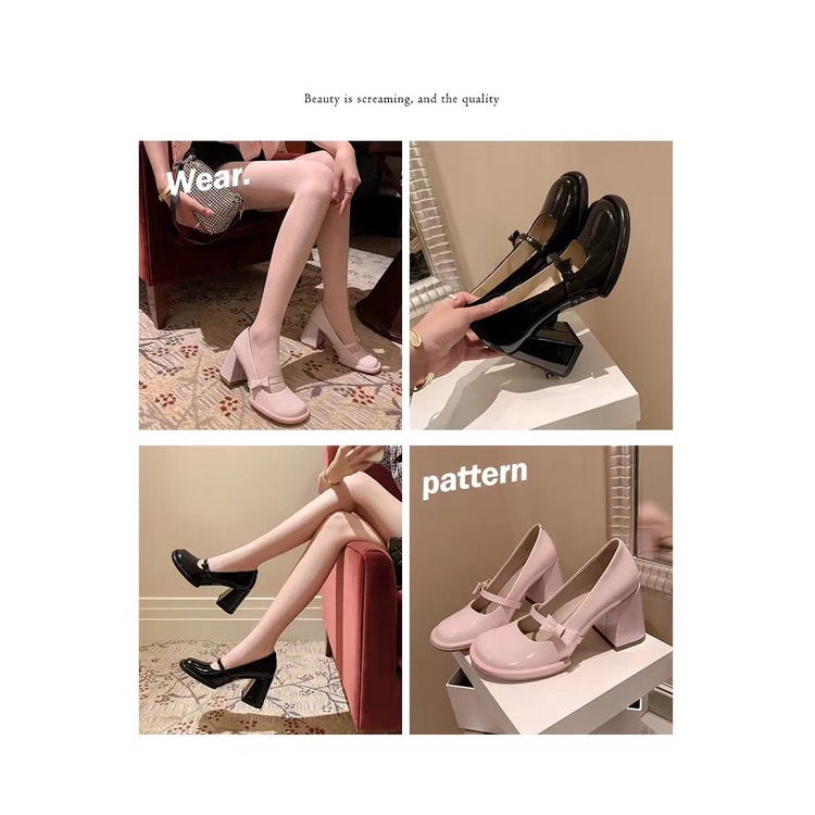 Giày Cao Gót Mũi Tròn Đính Nơ Thời Trang Cho Nữ