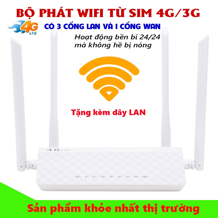 Cục phát wifi từ sim 4G,3G MK-1200 4 ăngten, 4 cổng WAN/LAN, 4 ăng ten xuyên tường siêu khỏe