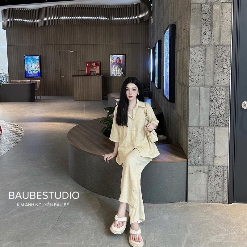 Set Bộ Xốp Nhăn Mềm Quần Ống Suông Tông Màu Tối Giản Mã CH1