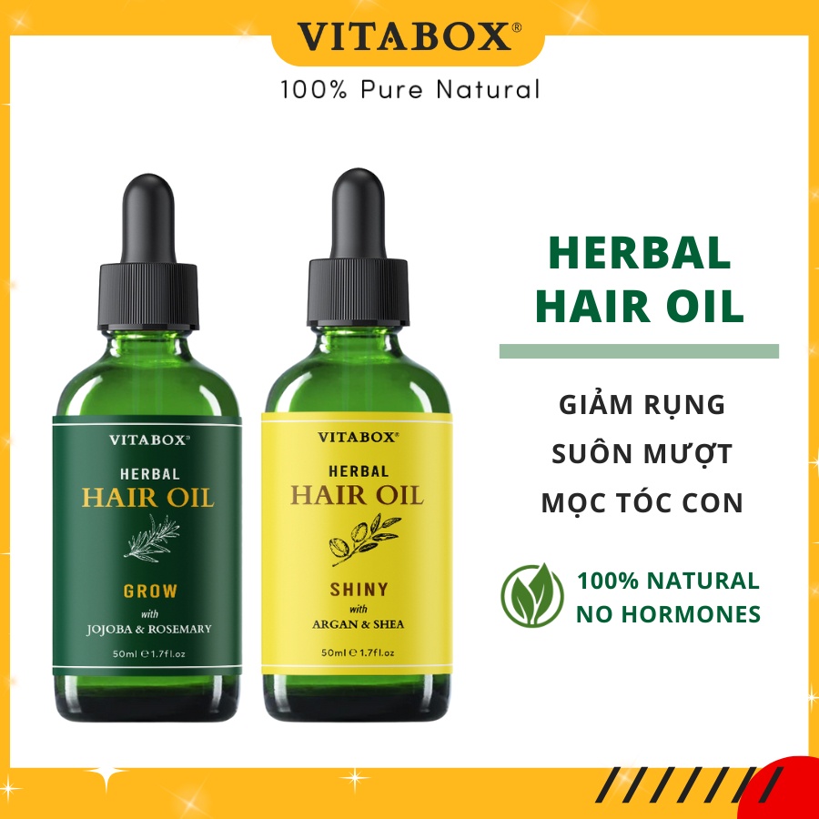 Dầu dưỡng tóc VITABOX Herbal hair oil – cho tóc khô xơ, hư tổn, uốn nhuộm chẻ ngọn, nhanh mọc tóc con