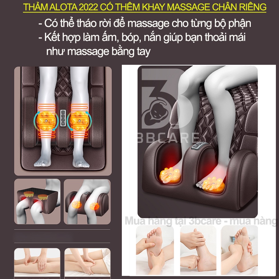 Nệm Massage toàn thân kèm đệm massage chân Alota N23 3D 12 điểm, thảm ghế mát xa rung, làm ấm, dụng cụ phục hồi sức khỏe
