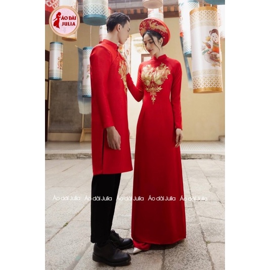 ÁO DÀI CÔ DÂU CHÚ RỂ ĐỎ THÊU 2023 ÁO DÀI CẶP CAO CẤP
