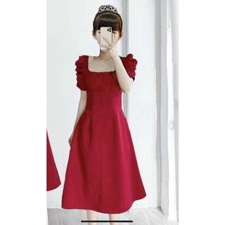 Set đầm đỏ xếp li ngực có size Mẹ & bé