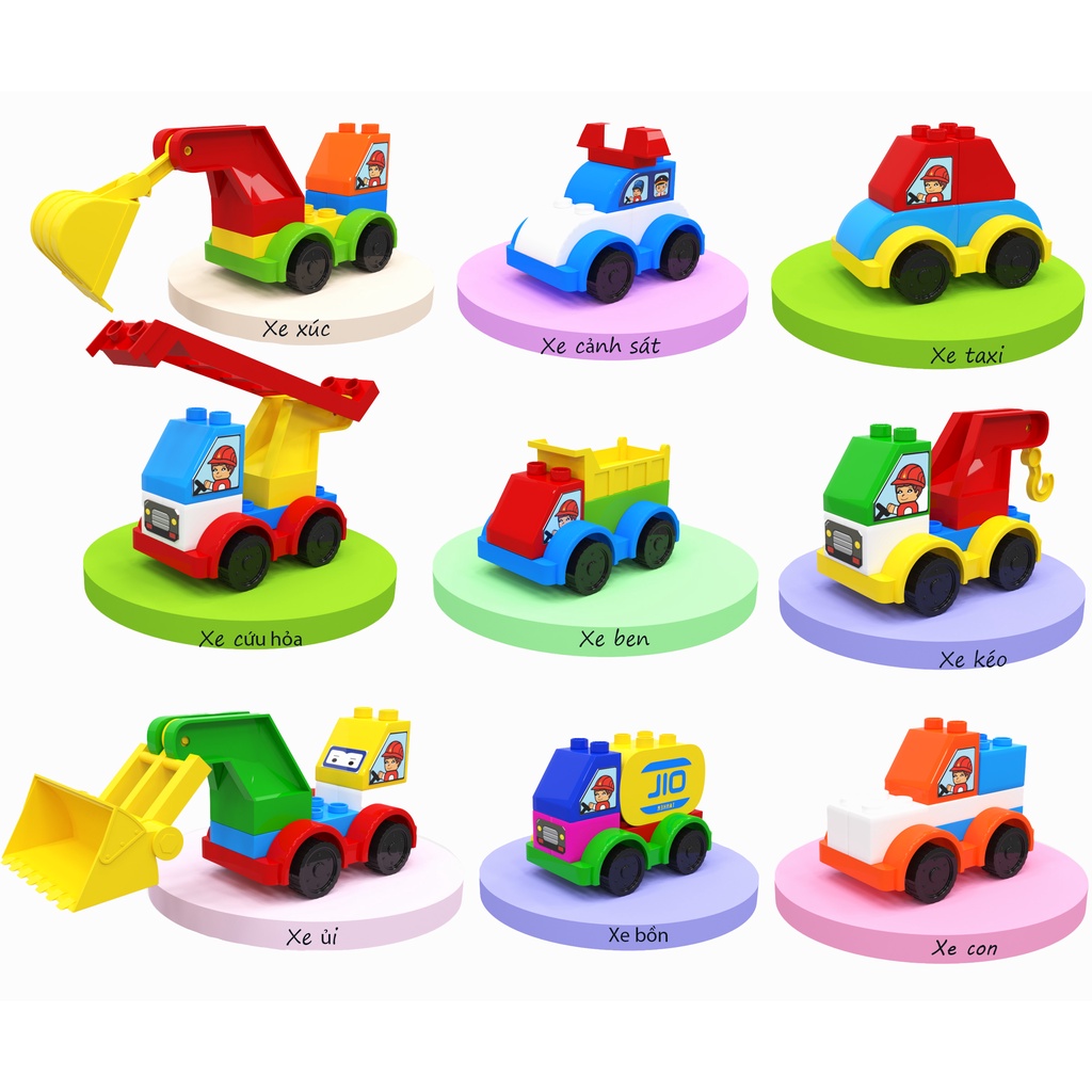 Bộ lắp ghép cân kí  xe công trình - Robot Siêu nhân Vinakidstoys size LEGO DUPLO