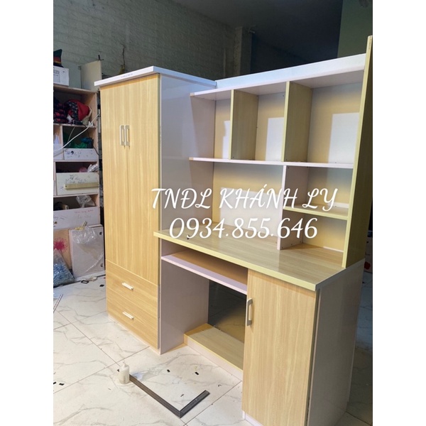 Tủ áo kết hợp bàn học cho bé nhựa đài loan 160x165  trắng vân gỗ