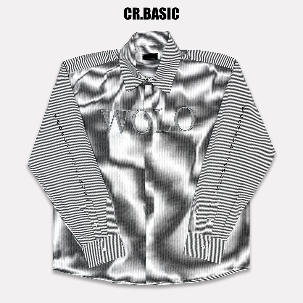 Áo sơ mi kẻ sọc thêu chữ WOLO We only live once unisex nam nữ form rộng hàn quốc, áo sơ mi form rộng unisex URLYS
