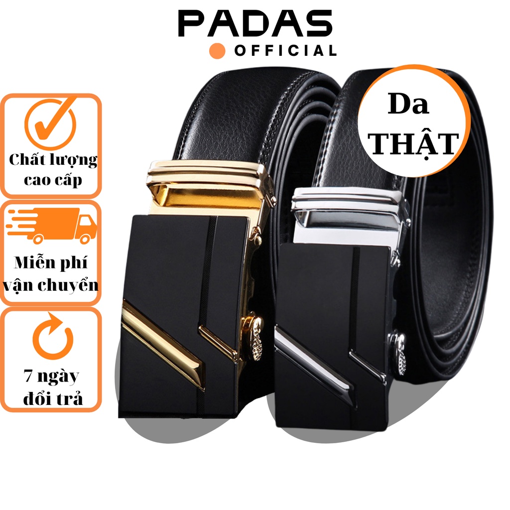 Thắt lưng nam cao cấp PADAS, dây nịt nam, dây lưng nam da bò thật khoá tự động