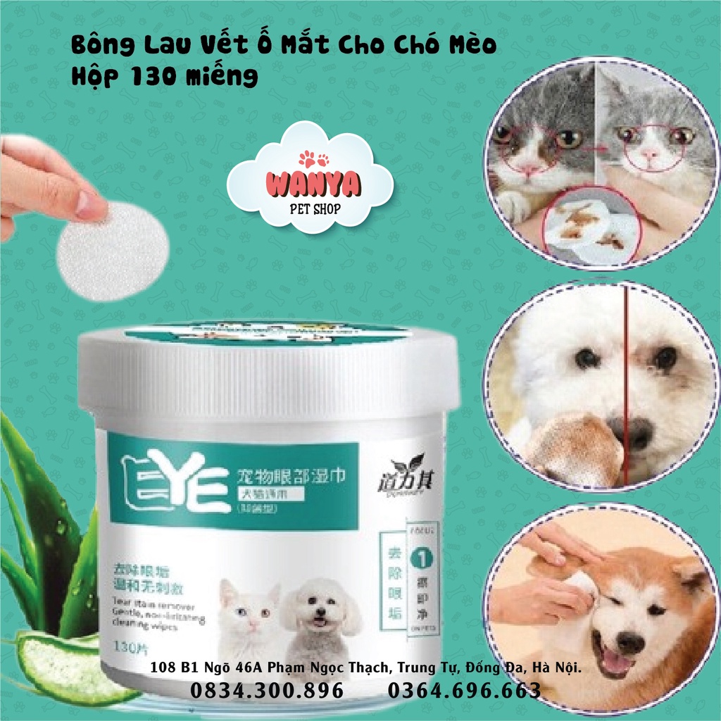 Hộp bông khăn cotton lau vết ố mắt cho chó mèo Dorikey hộp 130 miếng - Wanya pet shop