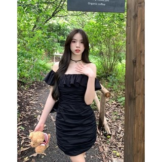 Đầm trễ vai dáng ôm quyến rũ dự tiệc ulzzang Váy nữ trễ vai phối bèo cổ sang chảnh đầm nữ body tiểu thư đi dự tiệc