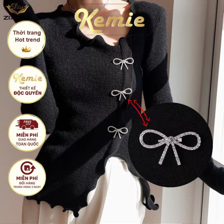 Ghim cài áo hình nơ đính đá nhân tạo toàn diện thời trang cho nữ