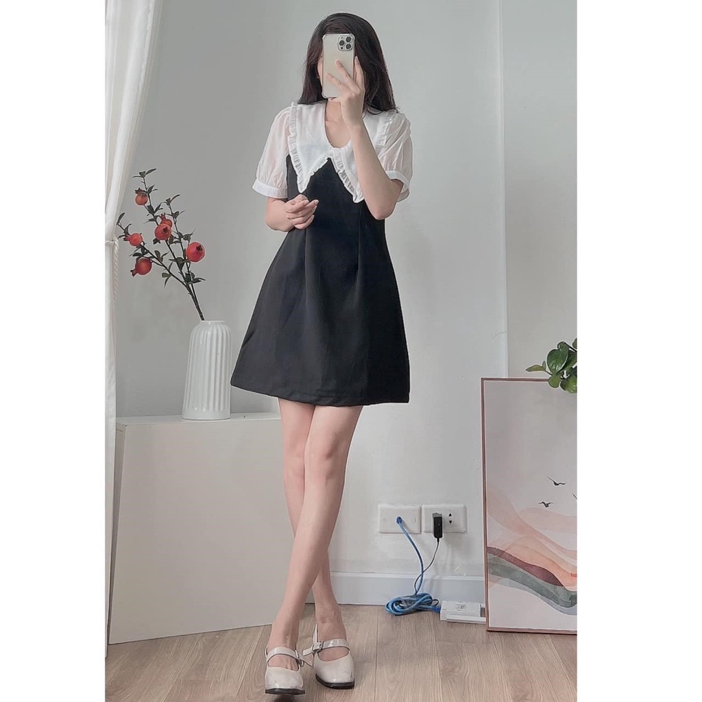 Váy Cổ Bèo Phối Tay Voan Ulzzang