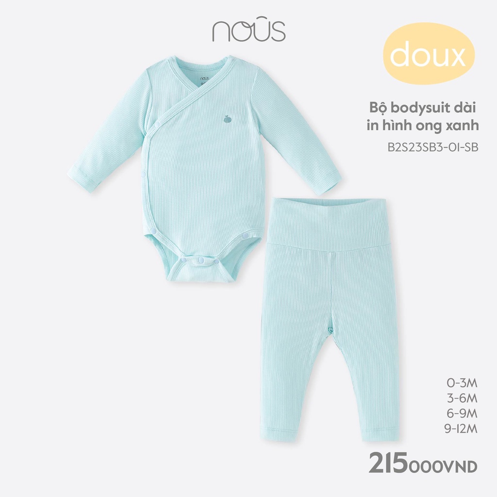 Bộ quần áo liền thân Nous bodysuit chất liệu Nu Doux in hình ong dành cho bé 0-3 tháng đến 9-12 tháng